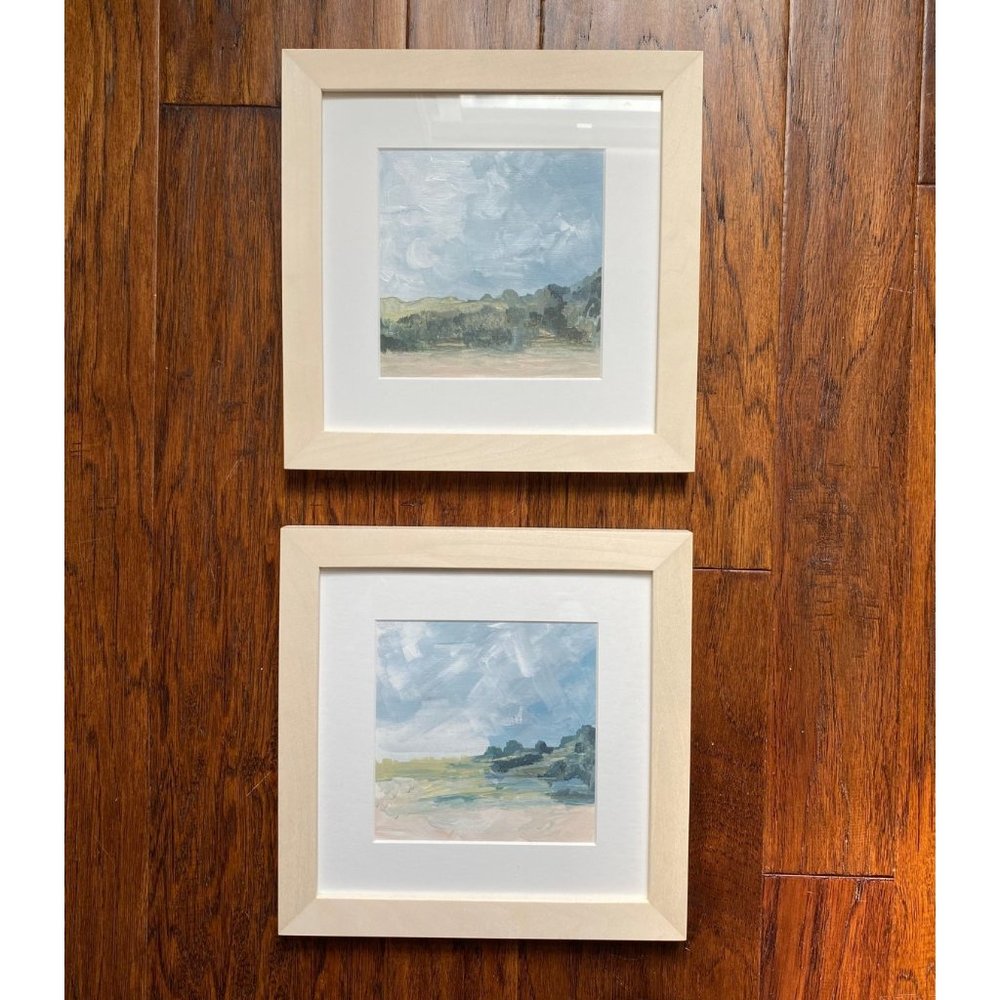 Set of Two Framed Acrylic Modernist Original Landscape Painting
